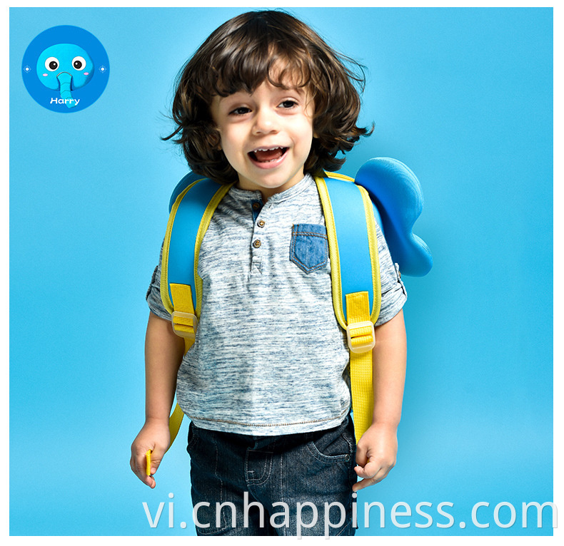Tên thương hiệu tùy chỉnh Phim hoạt hình Blue Voi unisex Kiddies Backpack Backpack Smiley Baby Back Pack